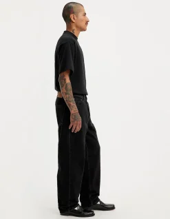568 Loose Straight Non Stretch Black Denim Jeans