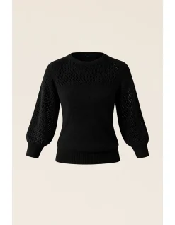3/4 SLEEVE RIPPLE KNIT TOP IN BLACK