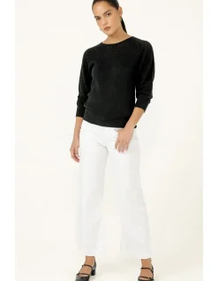 3/4 SLEEVE RIPPLE KNIT TOP IN BLACK