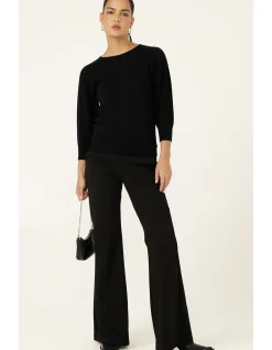 3/4 SLEEVE RIPPLE KNIT TOP IN BLACK
