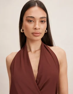 AALIYAH WRAP HALTER NECK MIDI DRESS