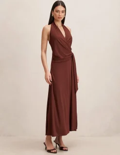 AALIYAH WRAP HALTER NECK MIDI DRESS