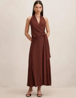 AALIYAH WRAP HALTER NECK MIDI DRESS