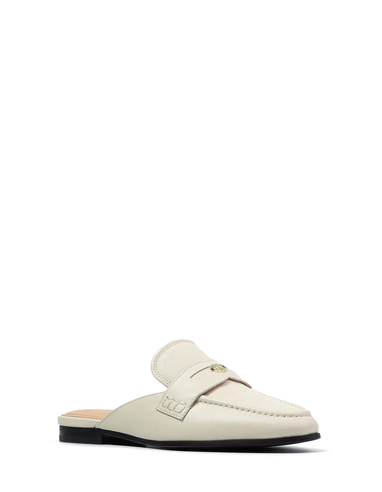 AARON Vintage Ivory Leather Backless Loafer
