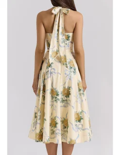 ALLENA STRETCH COTTON HALTER MIDI DRESS