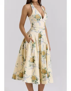 ALLENA STRETCH COTTON HALTER MIDI DRESS
