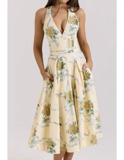 ALLENA STRETCH COTTON HALTER MIDI DRESS
