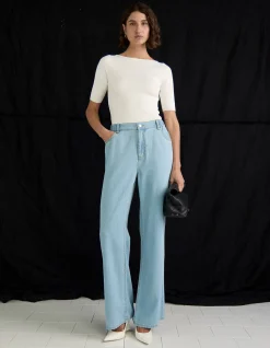 Amelia Chambray High Rise Wide Leg Jeans