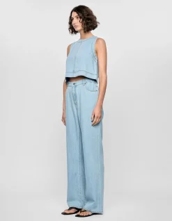 Amelia Chambray High Rise Wide Leg Jeans