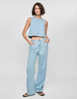 Amelia Chambray High Rise Wide Leg Jeans