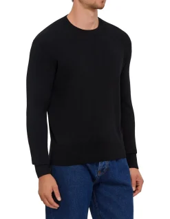 Ami De Coeur Black Merino Wool Crewneck Sweater