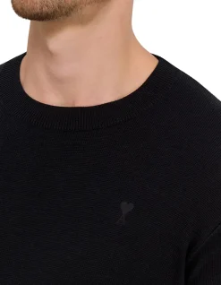 Ami De Coeur Black Merino Wool Crewneck Sweater