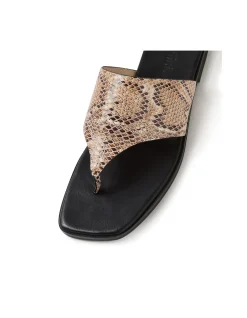 Amii Snake Print Square Toe Leather Sandals