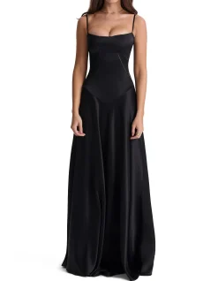 Anabelle Black Lace Up Maxi Dress