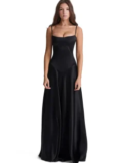 Anabelle Black Lace Up Maxi Dress