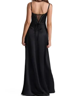 Anabelle Black Lace Up Maxi Dress