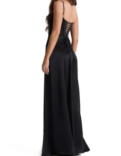 Anabelle Black Lace Up Maxi Dress
