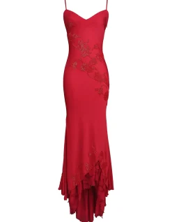 ANASTELLE HAND BEADED SATIN MAXI DRESS