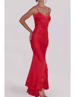 ANASTELLE HAND BEADED SATIN MAXI DRESS