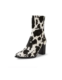 Askin Cow Print Block Heel Calf Boots