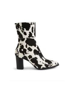 Askin Cow Print Block Heel Calf Boots