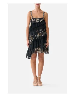 ASYMMETRIC SPLICED LACE MINI DRESS