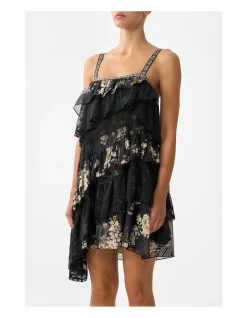 ASYMMETRIC SPLICED LACE MINI DRESS