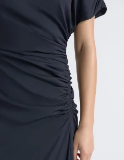 ASYMMETRICAL DRAPED MIDI DRESS