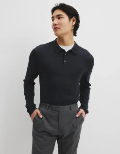 Australian Merino Long Sleeve Am Button Polo Knit