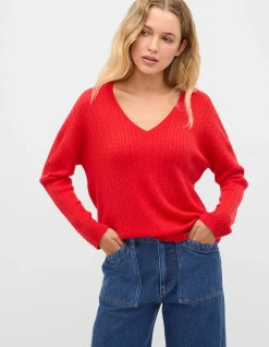 AUSTRALIAN MERINO V NECK CABLE KNIT