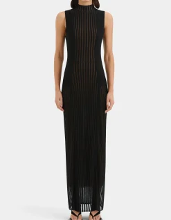 Azario Sheer Stripe Column Dress
