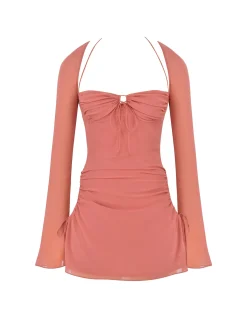 Baby Pink Chiffon Cutout Halter Mini Dress