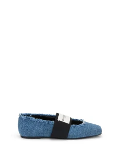 Ballerina Frayed Edge Logo Strap Flats