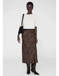 Bar Silk Leopard Midi Skirt