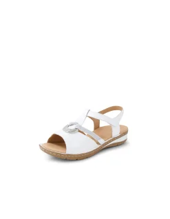 Bayi White Silver Leather Elastic Sandals