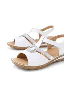 Bayi White Silver Leather Elastic Sandals