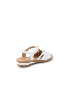 Bayi White Silver Leather Elastic Sandals