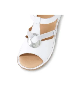 Bayi White Silver Leather Elastic Sandals