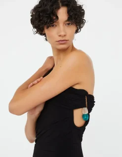 BEACH GLASS DRAPED JERSEY STRAPLESS MAXI DRESS