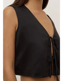Beal Silk Tie Front Top Black