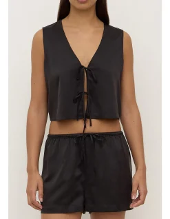 Beal Silk Tie Front Top Black