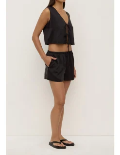 Beal Silk Tie Front Top Black
