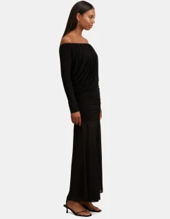 BELINDA BARDOT NECK DRAPED MAXI DRESS