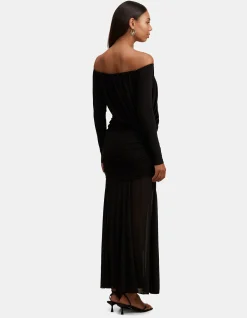 BELINDA BARDOT NECK DRAPED MAXI DRESS
