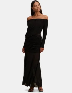 BELINDA BARDOT NECK DRAPED MAXI DRESS