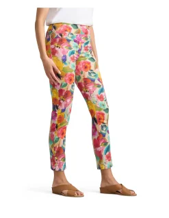 Bengajean Multi Roses 7/8 Button Detail Pant