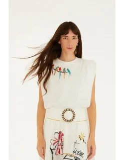 BIRDS ON BRANCH SHOULDER PADS TANK TOP