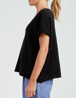 Bisou Relaxed Cotton V Neck Knit Top