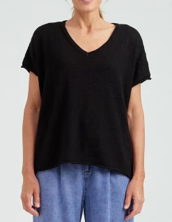 Bisou Relaxed Cotton V Neck Knit Top