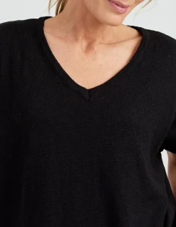 Bisou Relaxed Cotton V Neck Knit Top